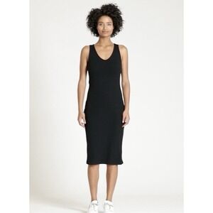Gap Ribbed Black Tank V-neck Dress, Medium Midi career minimalist classic